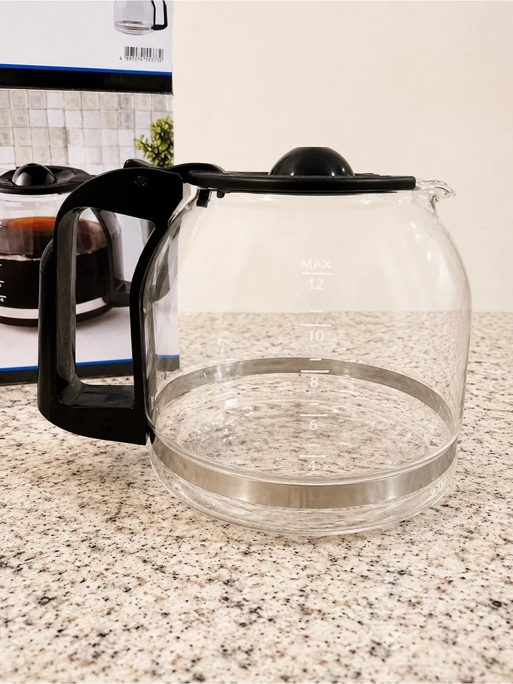 Mainstays 12 Cup Coffee Maker Replacement Carafe Glass Pot Black Handle NEW